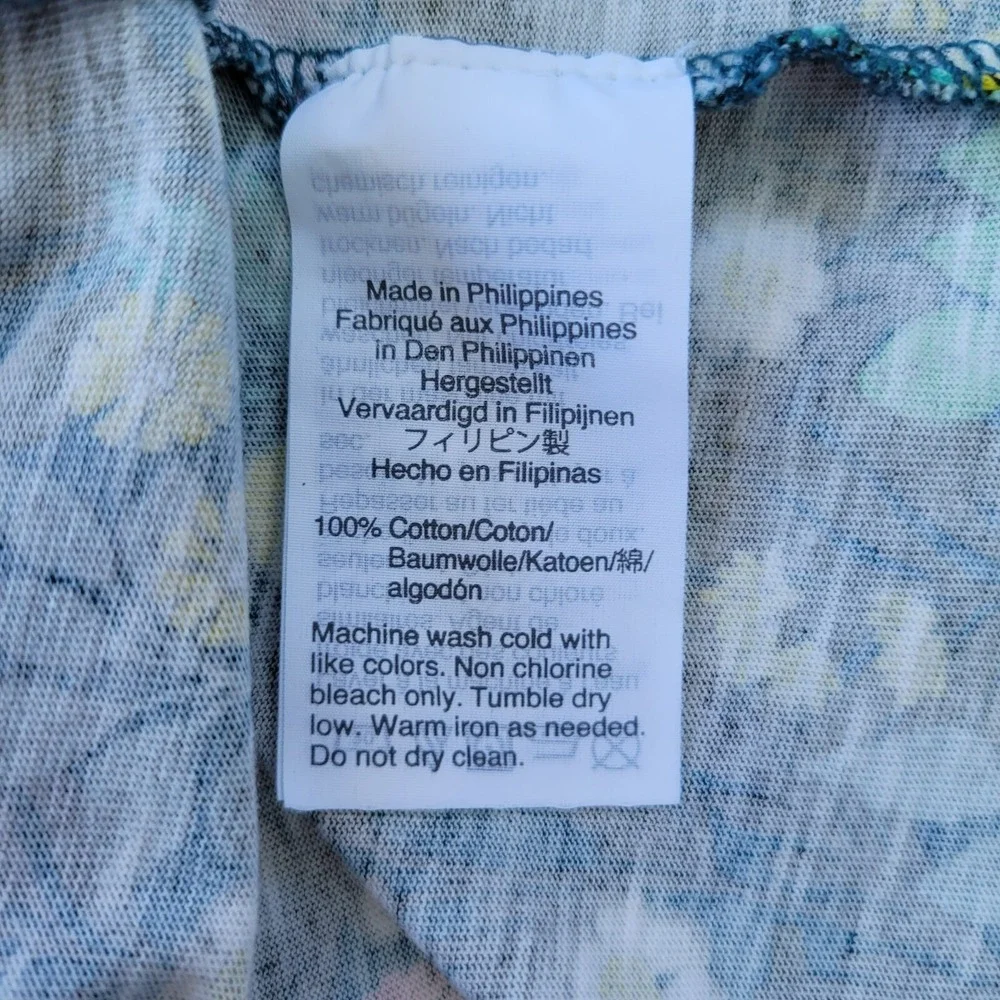 J‎ Crew T-Shirt Women M Blue Abigail Borg Prairie Moonlight Floral Cotton Top